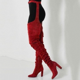 Baksida Zip Spetsig Tå Chunky Heel Kvinnors Lår Höga Stövlar