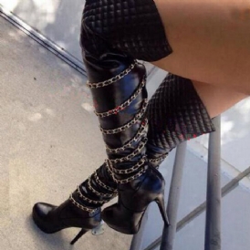 Chain Back Zip Stiletto Heel Over The Knee Stövlar Boots