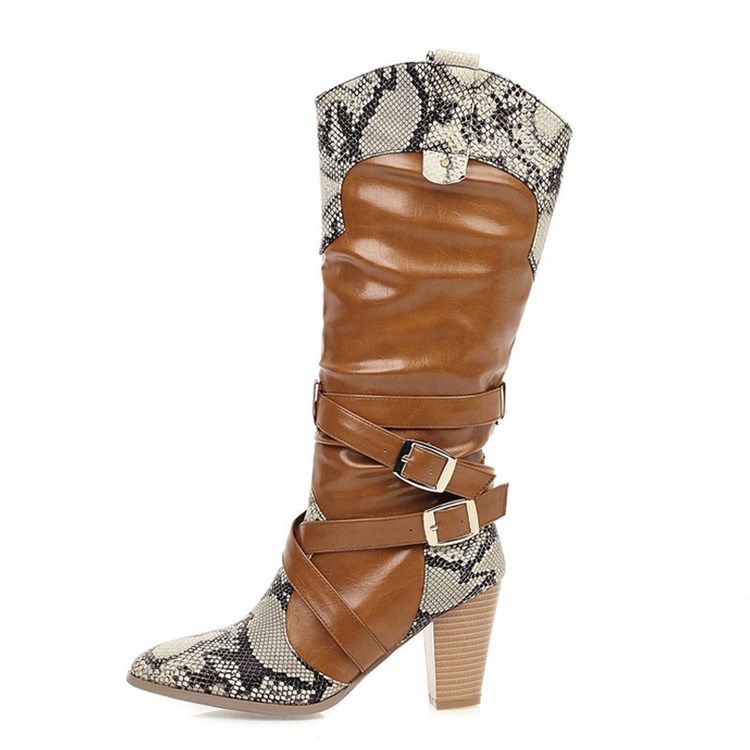 Chunky Heel Rund Toe Knähöga Stövlar