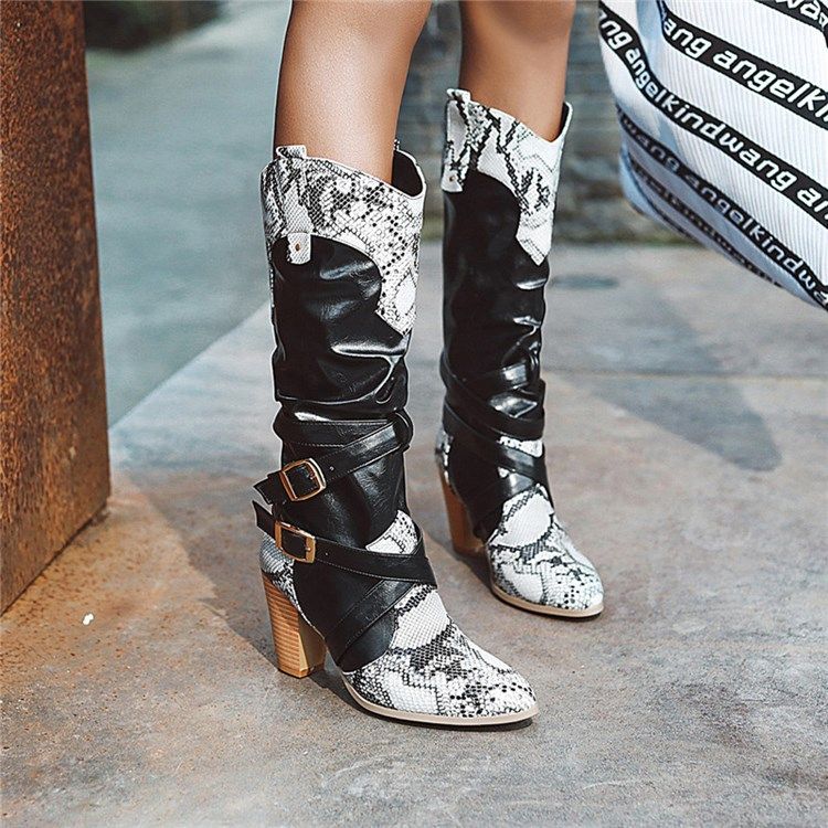 Chunky Heel Rund Toe Knähöga Stövlar
