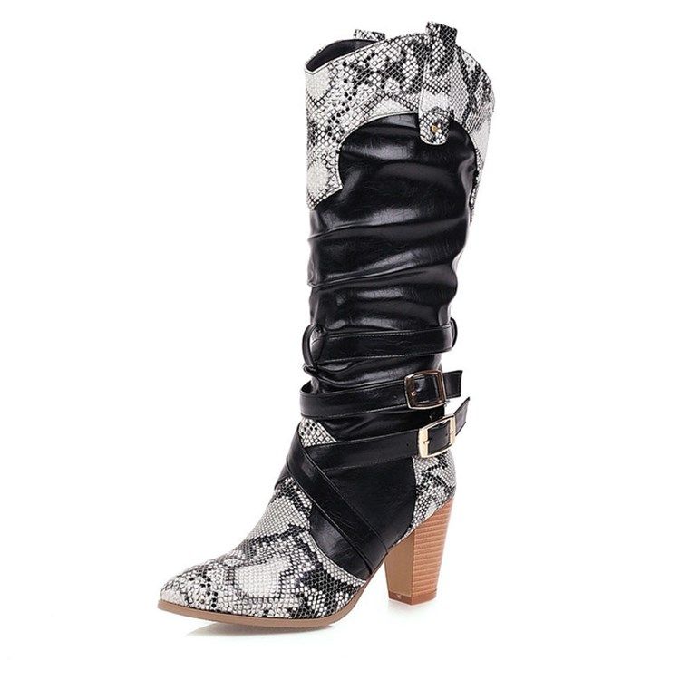 Chunky Heel Rund Toe Knähöga Stövlar