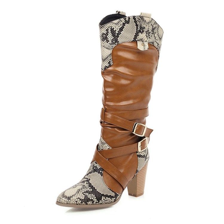 Chunky Heel Rund Toe Knähöga Stövlar