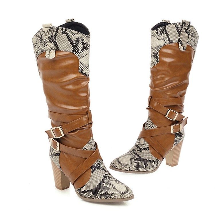 Chunky Heel Rund Toe Knähöga Stövlar