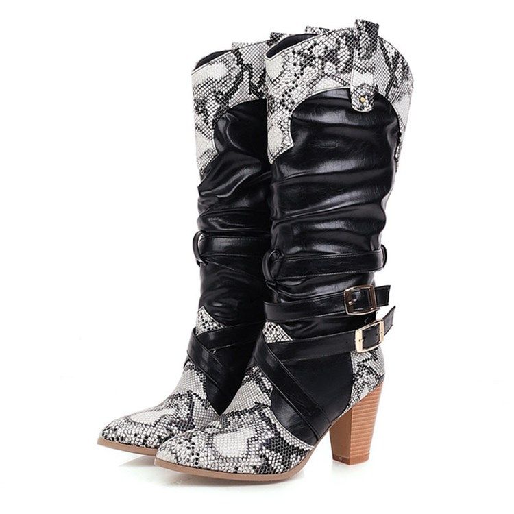 Chunky Heel Rund Toe Knähöga Stövlar