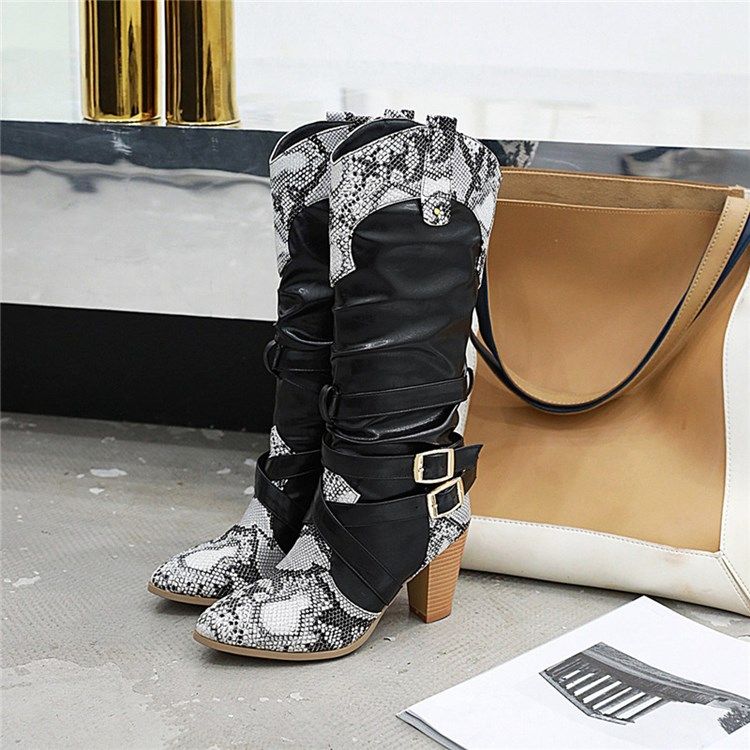 Chunky Heel Rund Toe Knähöga Stövlar