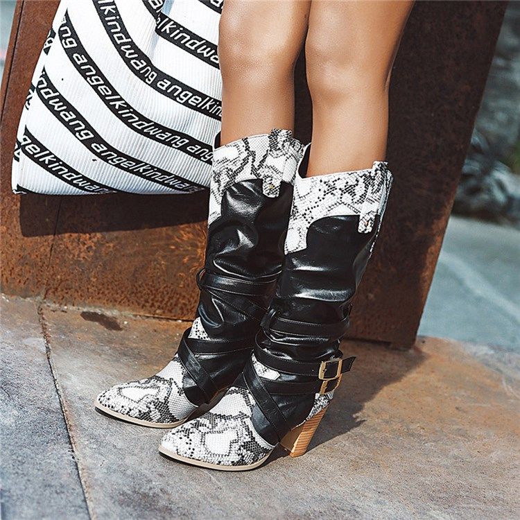 Chunky Heel Rund Toe Knähöga Stövlar