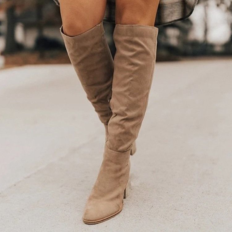Chunky Heel Rund Toe Vanliga Pu-Stövlar