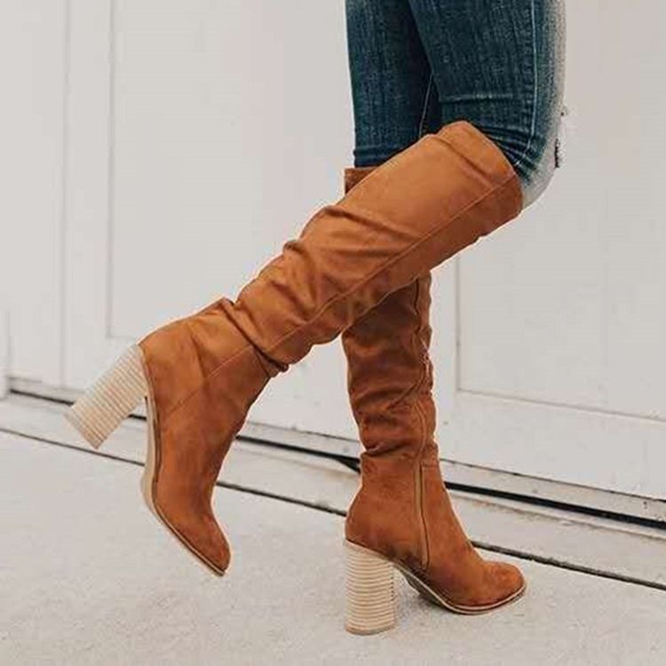 Chunky Heel Rund Toe Vanliga Pu-Stövlar
