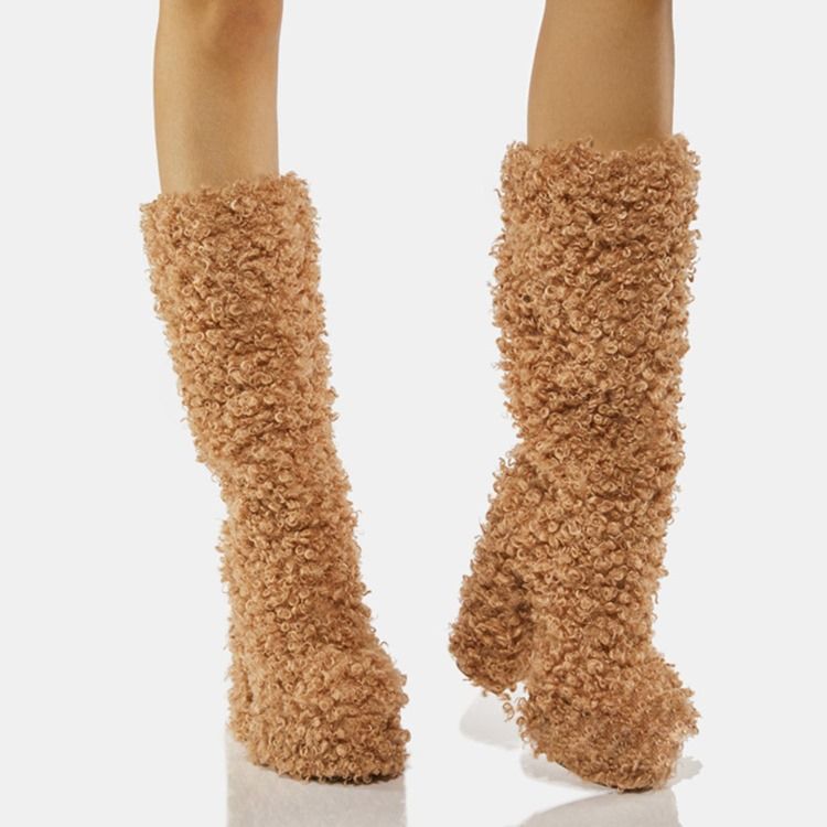 Chunky Heel Slip-On Round Toe Västerländska stövlar