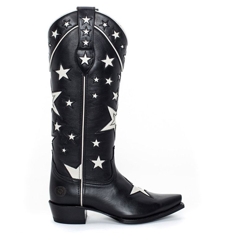 Chunky Heel Slip-On Spetsiga Tå Tråd Stövlar Boots