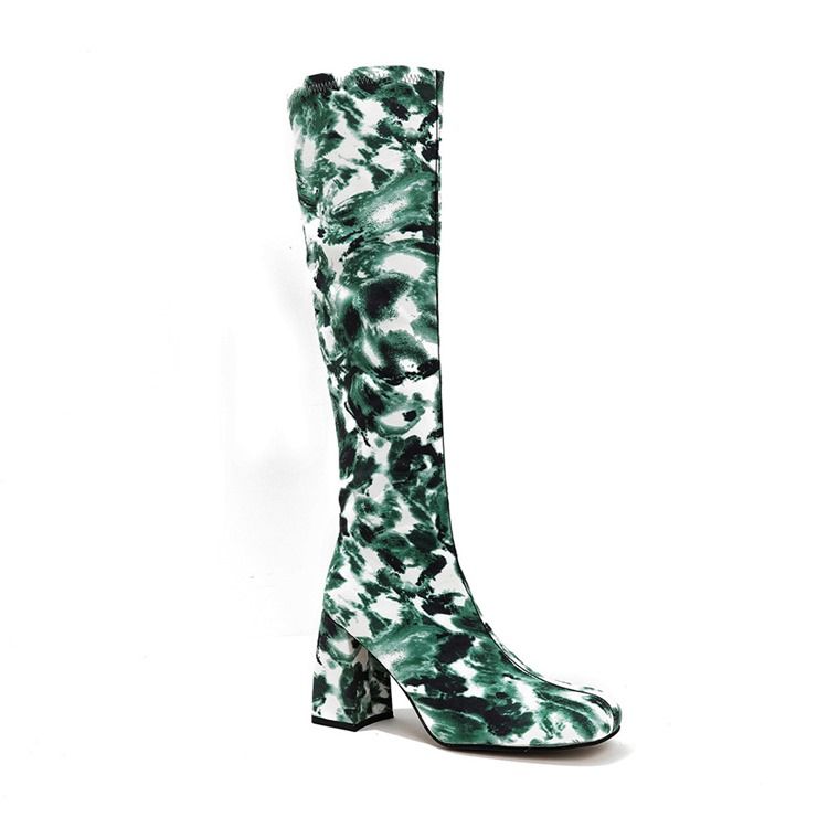 Chunky Heel Square Toe Camouflage Västerländska stövlar
