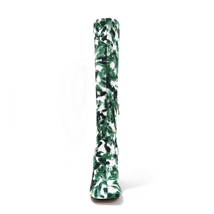 Chunky Heel Square Toe Camouflage Västerländska stövlar