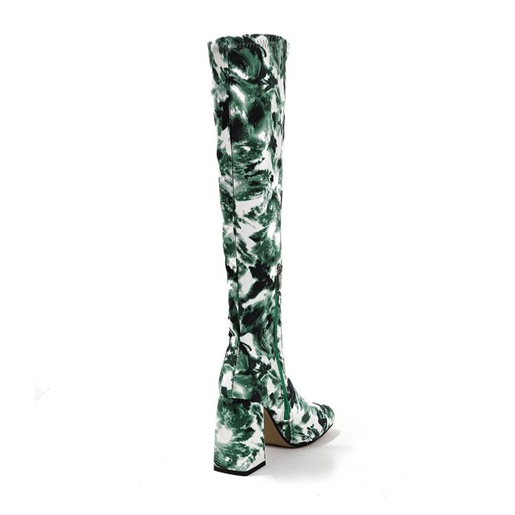Chunky Heel Square Toe Camouflage Västerländska stövlar