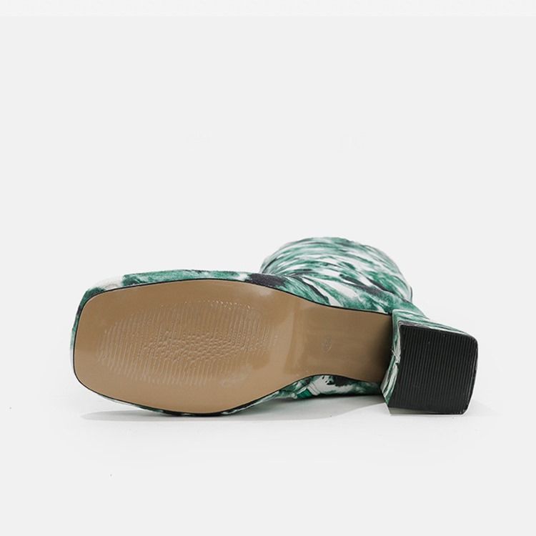 Chunky Heel Square Toe Camouflage Västerländska stövlar