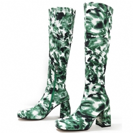 Chunky Heel Square Toe Camouflage Västerländska stövlar