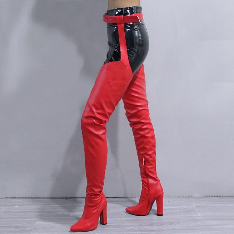 Dragkedja På Sidan Chunky Klack Spetsad Tå Blixtlås Stövlar Boots