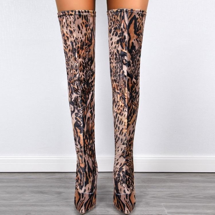 Leopard Slip-On Pu-Stövlar Med Spetsad Tå