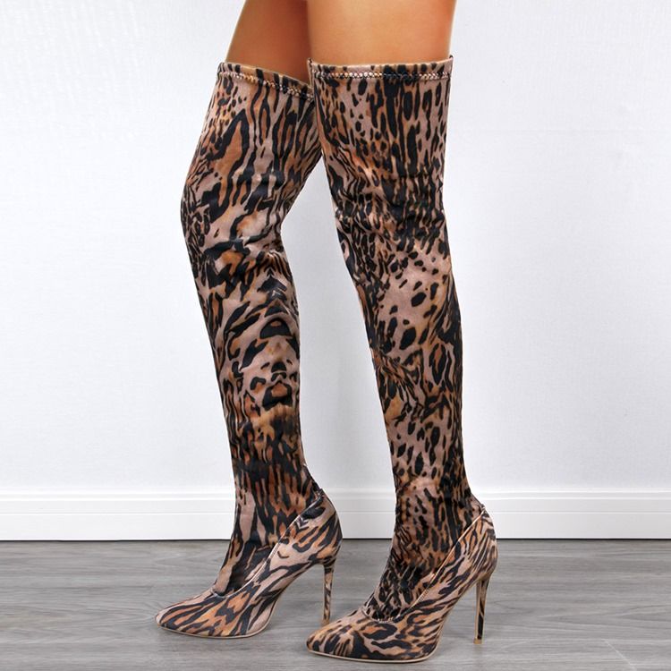 Leopard Slip-On Pu-Stövlar Med Spetsad Tå