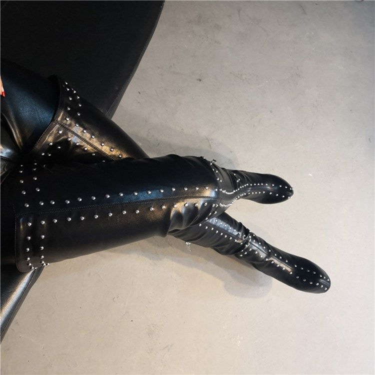 Nit Sido Dragkedja Rund Toe Dam Over The Knee Stövlar Boots