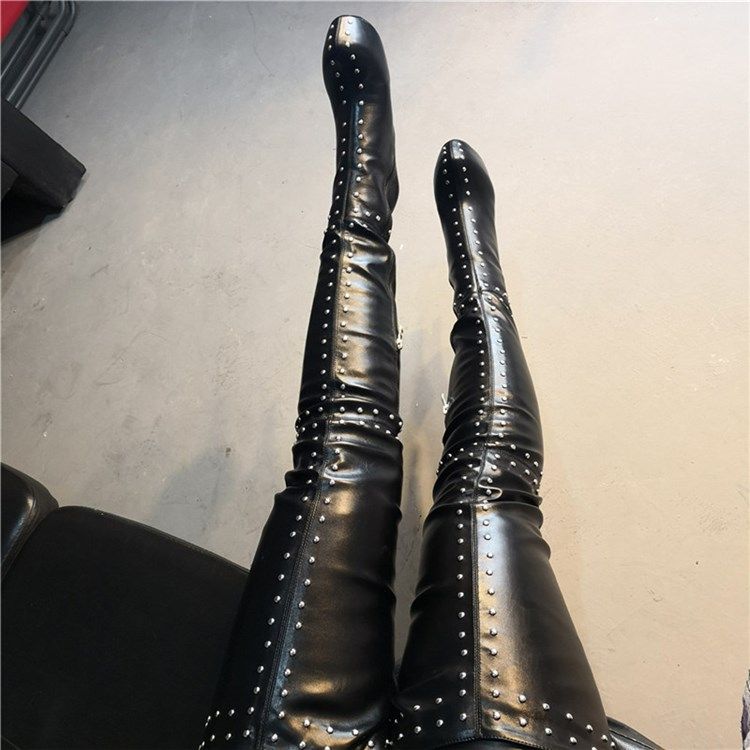 Nit Sido Dragkedja Rund Toe Dam Over The Knee Stövlar Boots