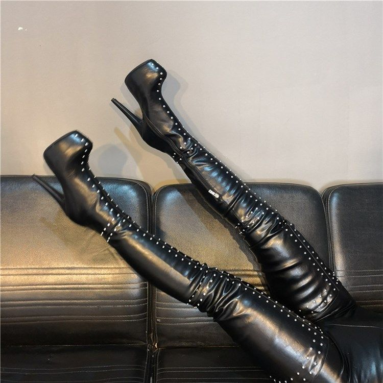 Nit Sido Dragkedja Rund Toe Dam Over The Knee Stövlar Boots