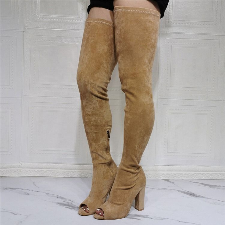 Peep Toe Plain Chunky Heel Professional Stövlar Boots