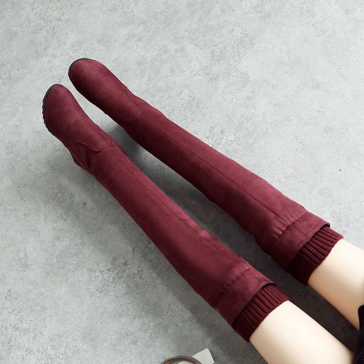 Slip-On Rund Tå Slät Tråd Knähöga Stövlar