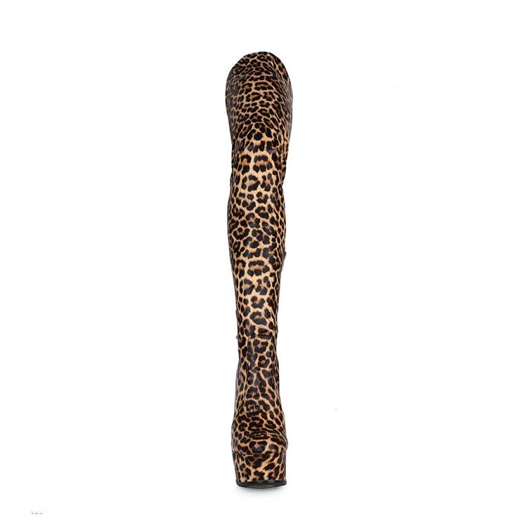 Stilettklack Leopard Sido Blixtlås Tråd Stövlar