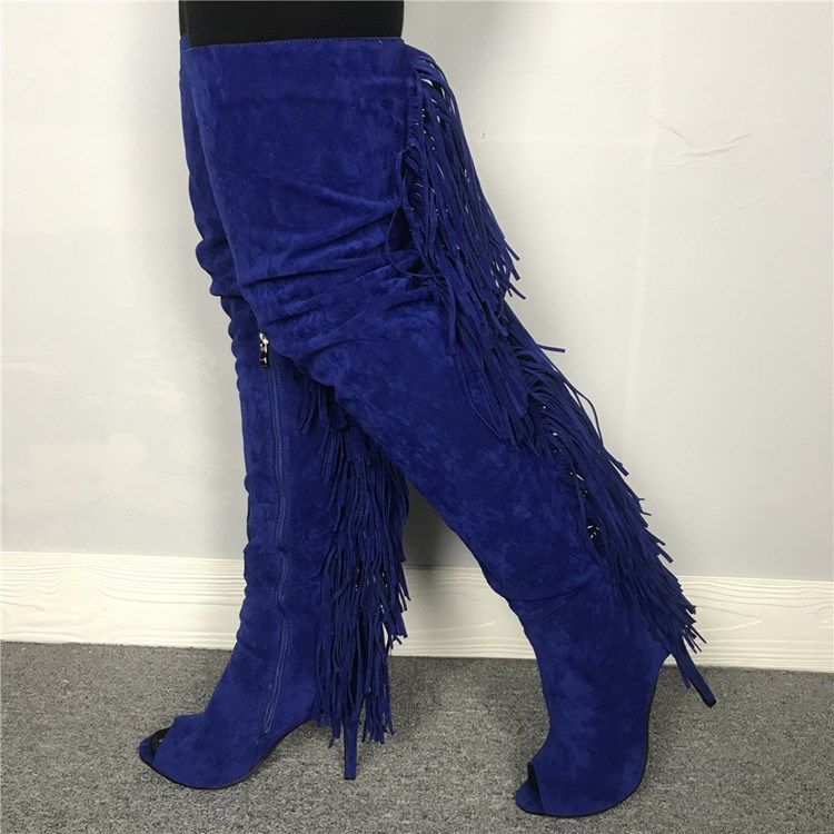 Zipper Peep Toe Knähöga Stövlar