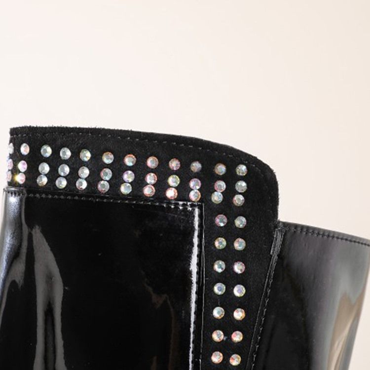 Zipper Rund Toe Chunky Heel Rhinestone Stövlar Boots