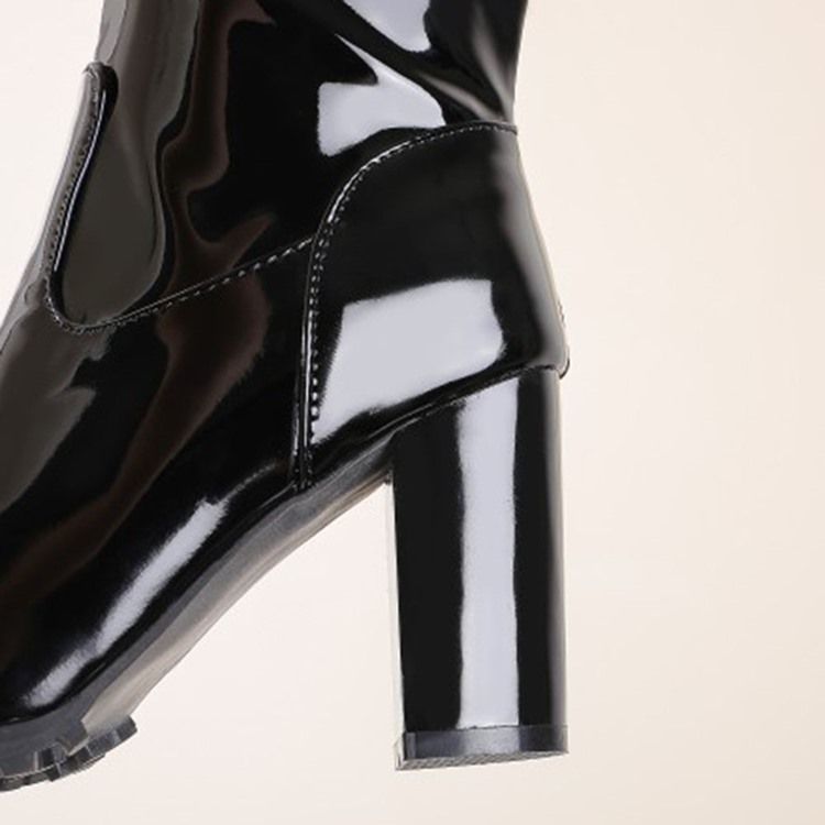 Zipper Rund Toe Chunky Heel Rhinestone Stövlar Boots