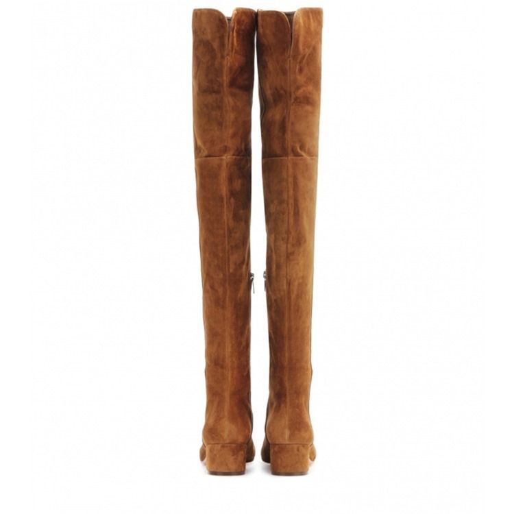 Zipper Rund Toe Chunky Knee High Heel Stövlar Boots