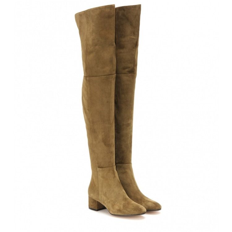 Zipper Rund Toe Chunky Knee High Heel Stövlar Boots