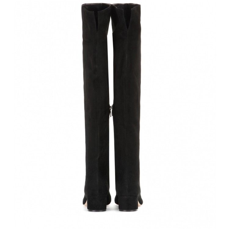 Zipper Rund Toe Chunky Knee High Heel Stövlar Boots