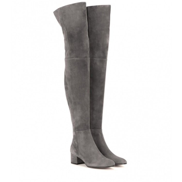 Zipper Rund Toe Chunky Knee High Heel Stövlar Boots