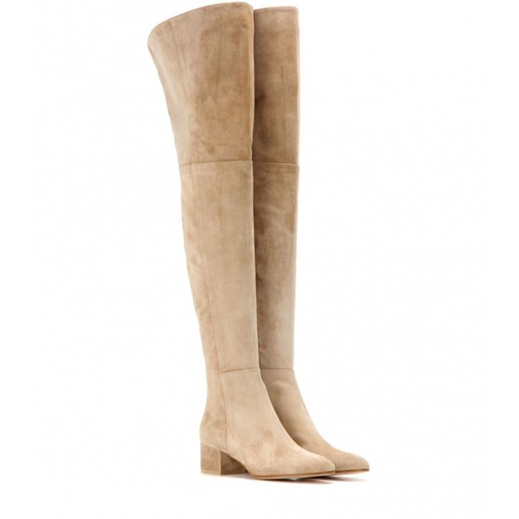 Zipper Rund Toe Chunky Knee High Heel Stövlar Boots