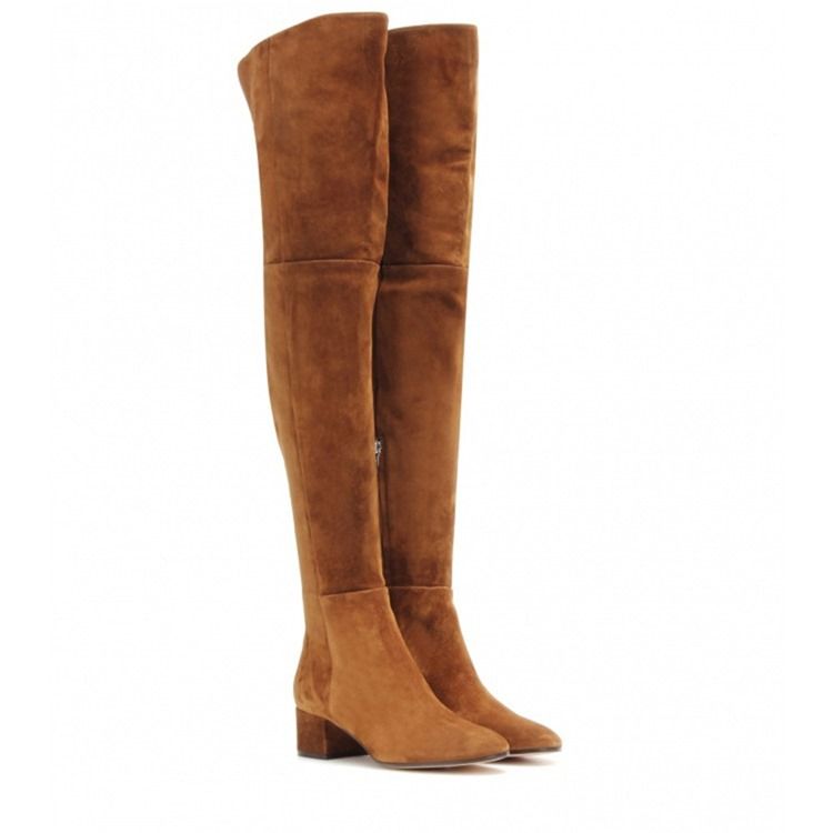 Zipper Rund Toe Chunky Knee High Heel Stövlar Boots