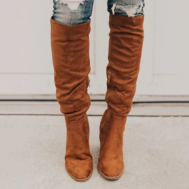 Zipper Vanlig Spetsig Tå Casual stövlar
