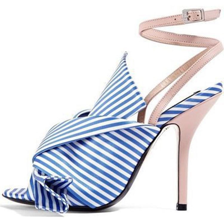 Bow Stripe Ankelrem Stilettklack Damsandaler
