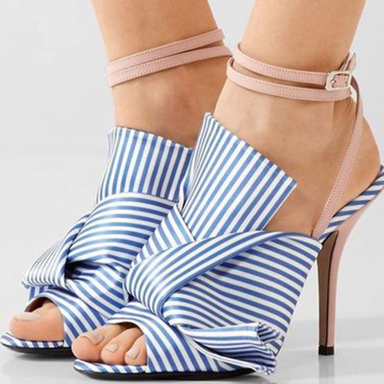 Bow Stripe Ankelrem Stilettklack Damsandaler