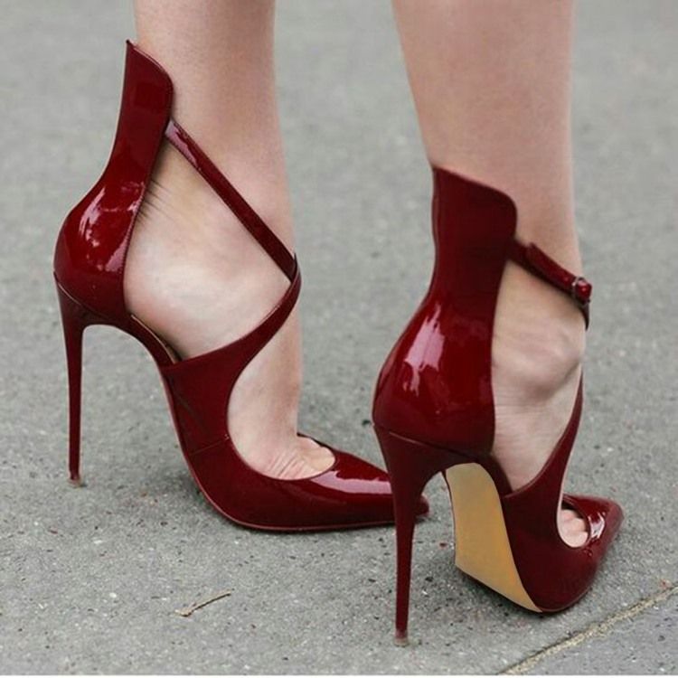 Burgundy Cross Wrap Stiletto-Sandaler Med Spetsad Tå