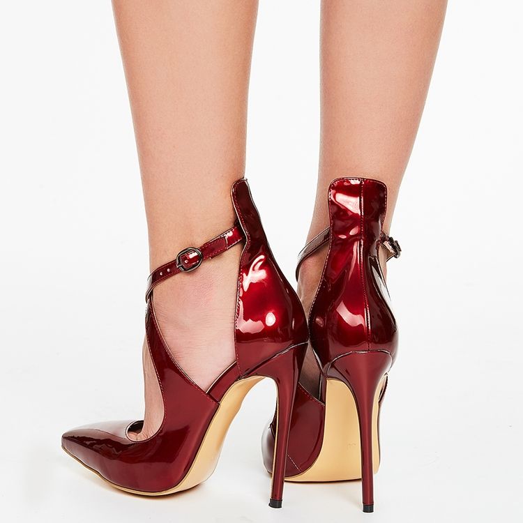 Burgundy Cross Wrap Stiletto-Sandaler Med Spetsad Tå