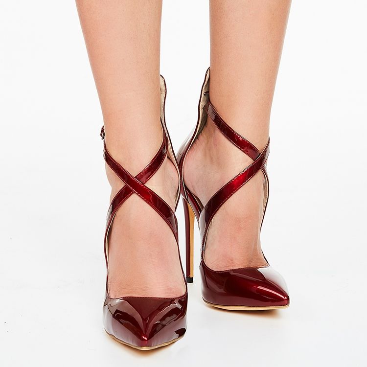 Burgundy Cross Wrap Stiletto-Sandaler Med Spetsad Tå