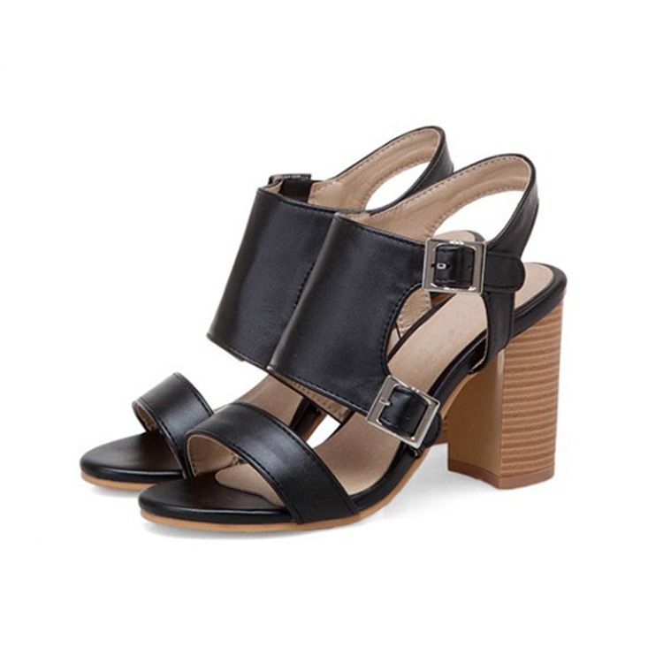 Chunky Heel Open Toe Spänne Patchwork Sandaler