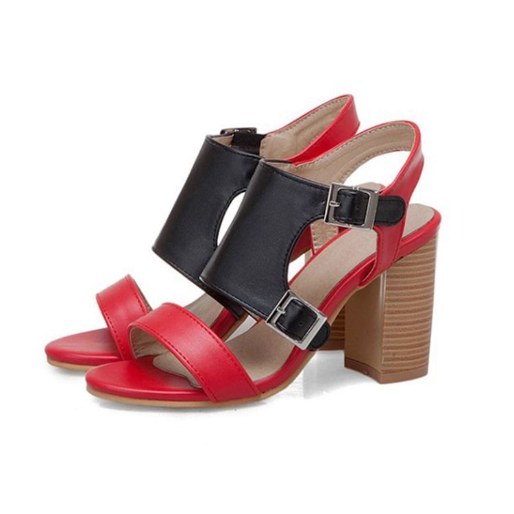 Chunky Heel Open Toe Spänne Patchwork Sandaler