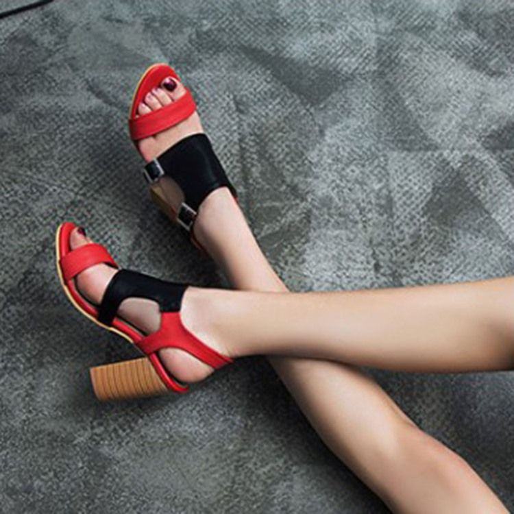 Chunky Heel Open Toe Spänne Patchwork Sandaler