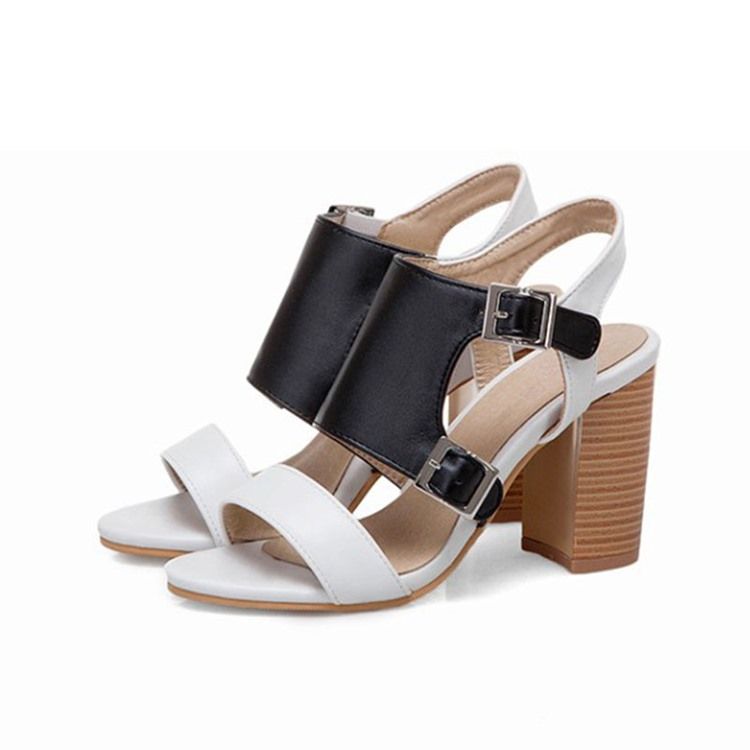 Chunky Heel Open Toe Spänne Patchwork Sandaler