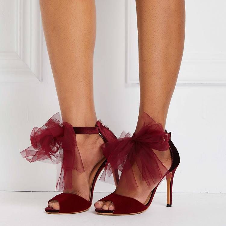 Fantastiska Burgundy Lace Bowknot Stiletto-Sandaler