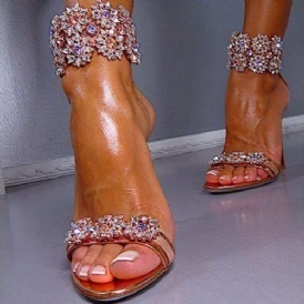Glittrande Rhinestone Stilettsandaler Med Öppen Tå