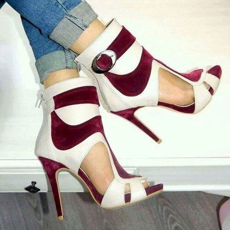 Hollow Buckle Peep Toe Stiletto-Sandaler
